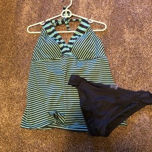 XL halter mint and dark grey tankini swimsuit